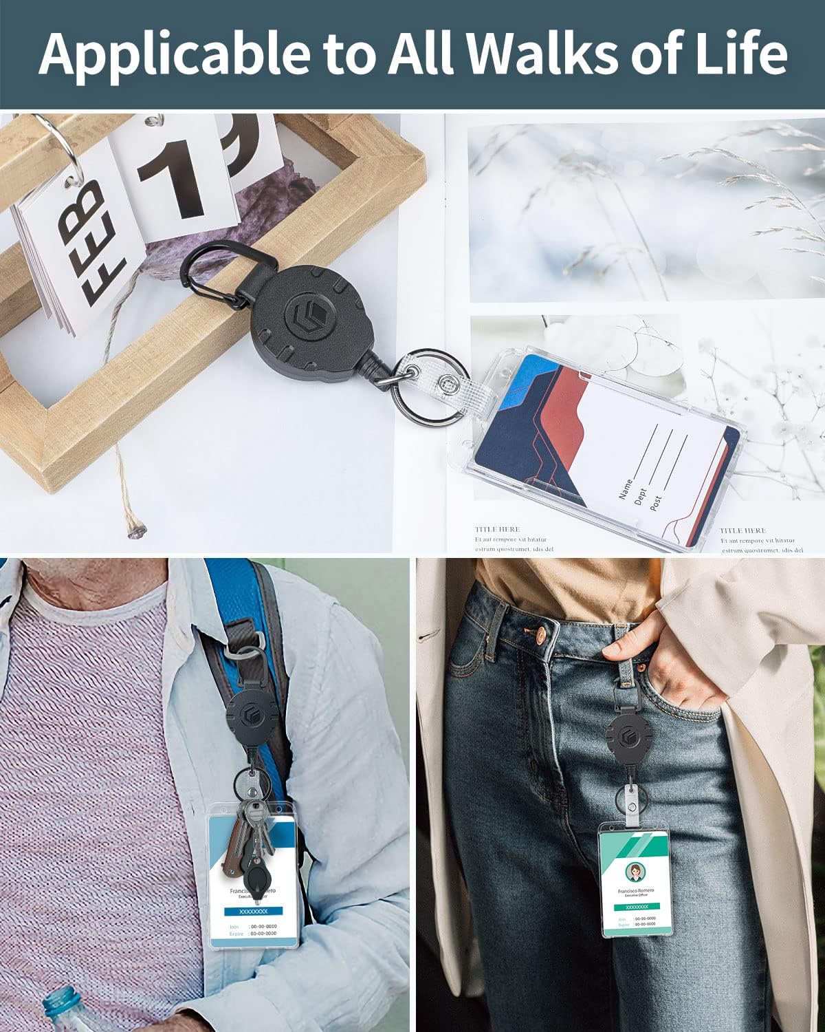 Uniclife 2 Pack 2-Card Thumb-Slot Badge Holder Vertical Clear Plastic Case with Retractable Keychain Badge Reel for up to 8 oz Hard Card Protector for IDs Credit Cards Driver’s Licenses and Passes