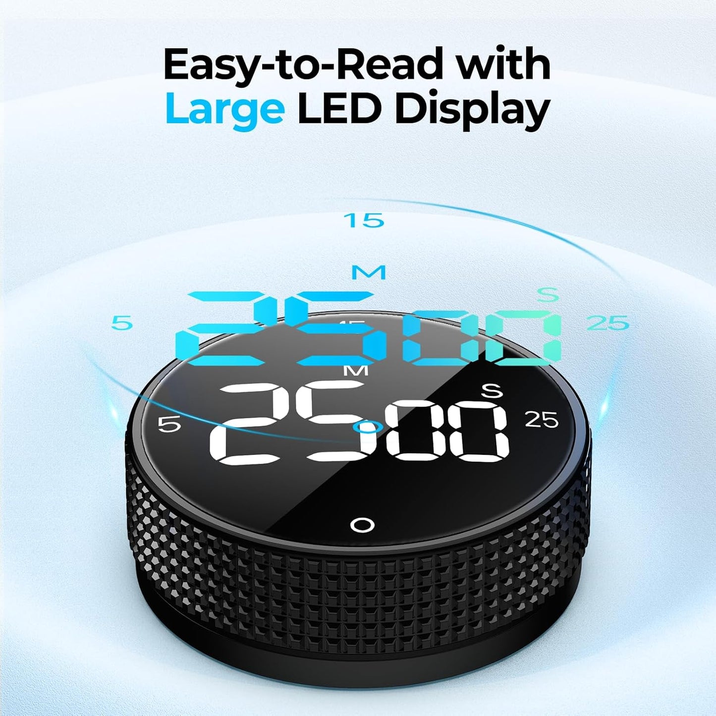 Magnetic Kitchen Timer for Cooking with Loud Alarm - [AAA Battery Included & Large LED Display] Countdown/Countup Rotating Pomodoro Timer, Visual Digital Timers for Classroom Gym