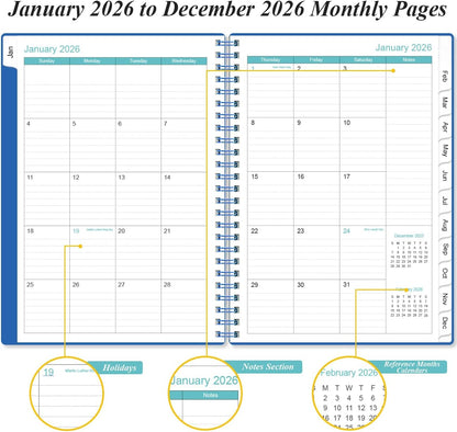 2026 Planner - Planner 2026 from January 2026 - December 2026, Weekly & Monthly Planner Spiral Bound with 12 Monthly Tabs, Inner Pocket, 6.4" x 8.5", Blue