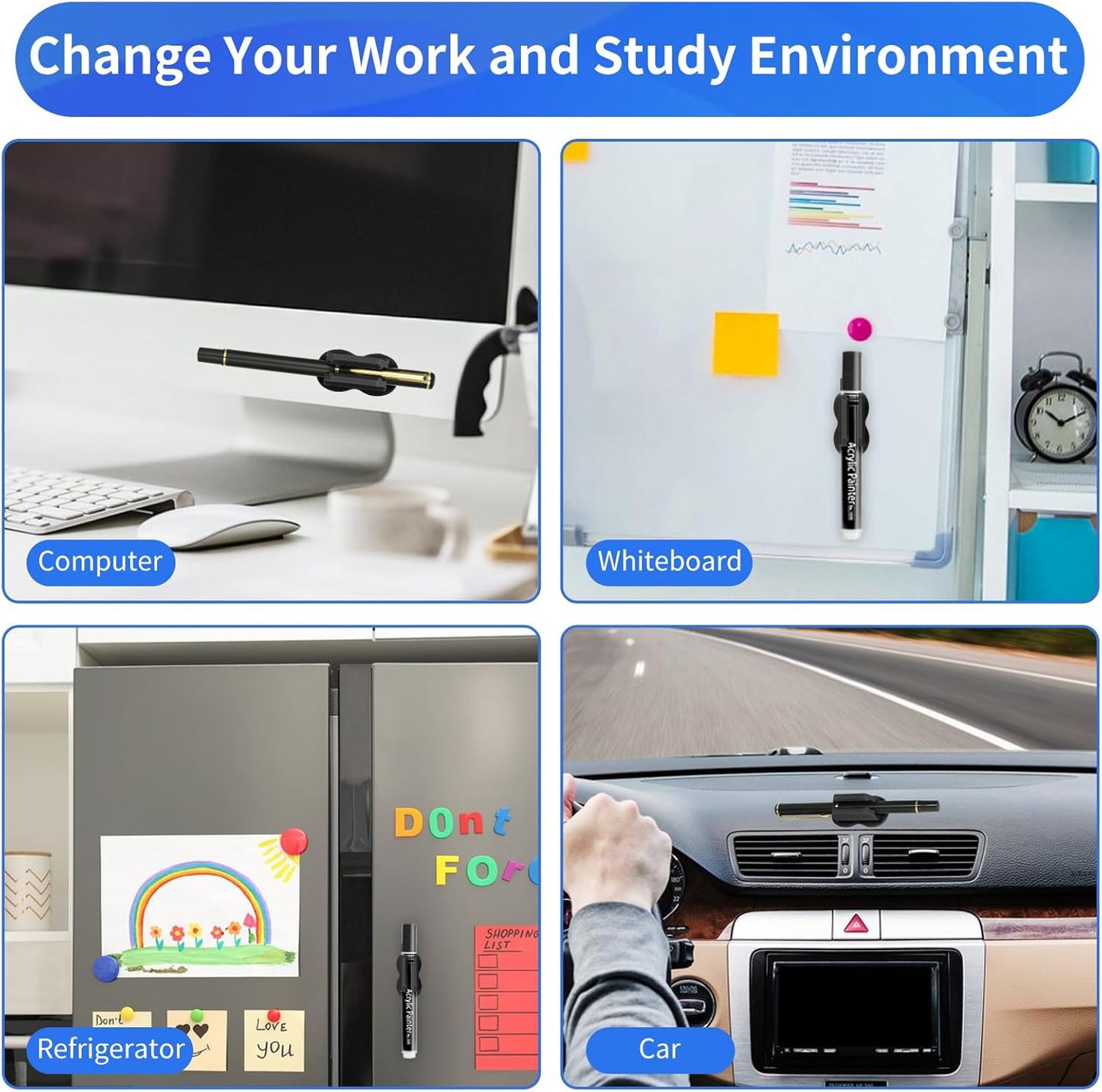 Adhesive Pen Pencil Holder for Desk Wall, 12PCS Marker Holder for Whiteboard Silicone Pen Holder for Clipboard Office Essentials Teacher Supplies (12PCS Black)