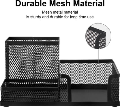 Comix Mesh Pen Pencil Holder Desk Organizer, 3 Compartment Wire Desktop Pen Pencil Cup Caddy Office Supplies Desk Accessories for Home Office School, Black