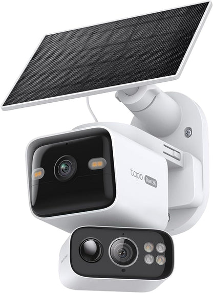 Tapo 2K Dual Lens Pan/Tilt Security Battery Camera Wiress w/Solar Panel, 165° Wide-Angle + 6mm Telephoto, Free Person/Vehicle Detection, 360° Pan, SD/Cloud Storage, Works w/Alexa & Google, C645D KIT