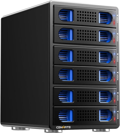 6 Bay Hard Drive Enclosure with Cooling Fan for 2.5“/3.5" SATA HDD/SSD with USB A/C 3.0, Support Hot Swappable, Daisy Chain Expansion, Tool-Free HDD Enclosure, DAS(NO RAID/NAS)