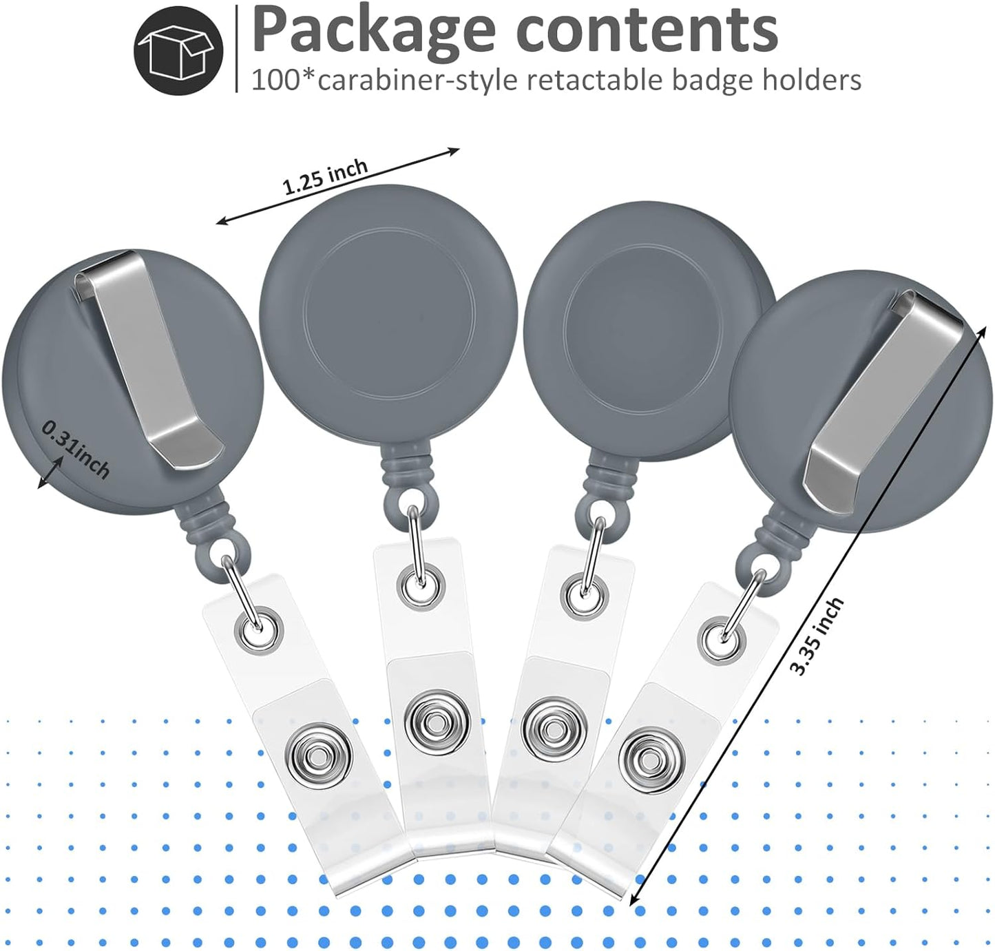 Zonon 100 Pieces Retractable Badge Reel Clips ID Card Holder Reel with Metal Belt Clip for Hanging Cards Key Chains, Name Badge Holders for Nurses Teachers Students(Gray)