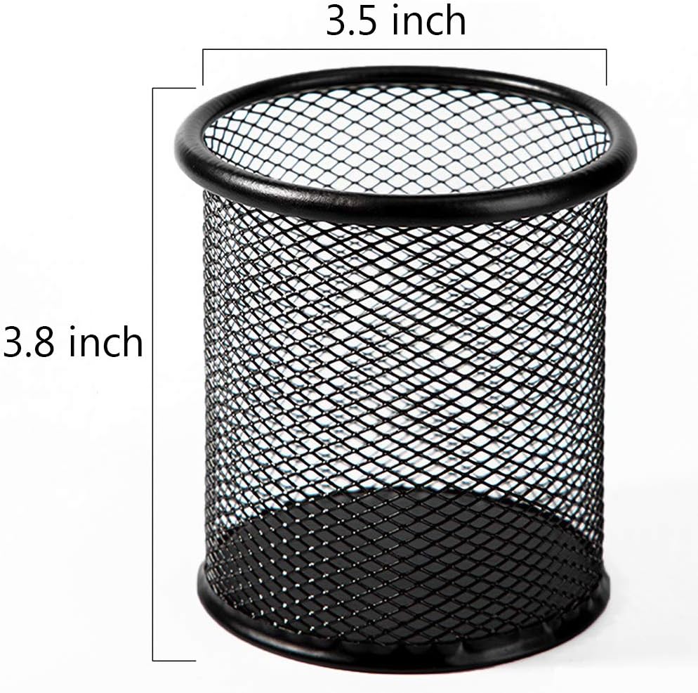 Ameceres 4 Packs Wire Mesh Pencil Holder Metal Pen Cup Desk Pen Organizer Case Pencil Jar Black for Office Home (Black)