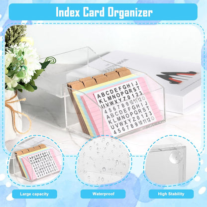 3 x 5 Inch Acrylic Index Card Holder Clear Flash Card Holder Recipe Card Box 150 Pcs Ruled Lined Index Cards 30 Pcs Kraft Dividers A to Z Stickers For Holds 400 A-Z Tabs Note Cards Business Cards