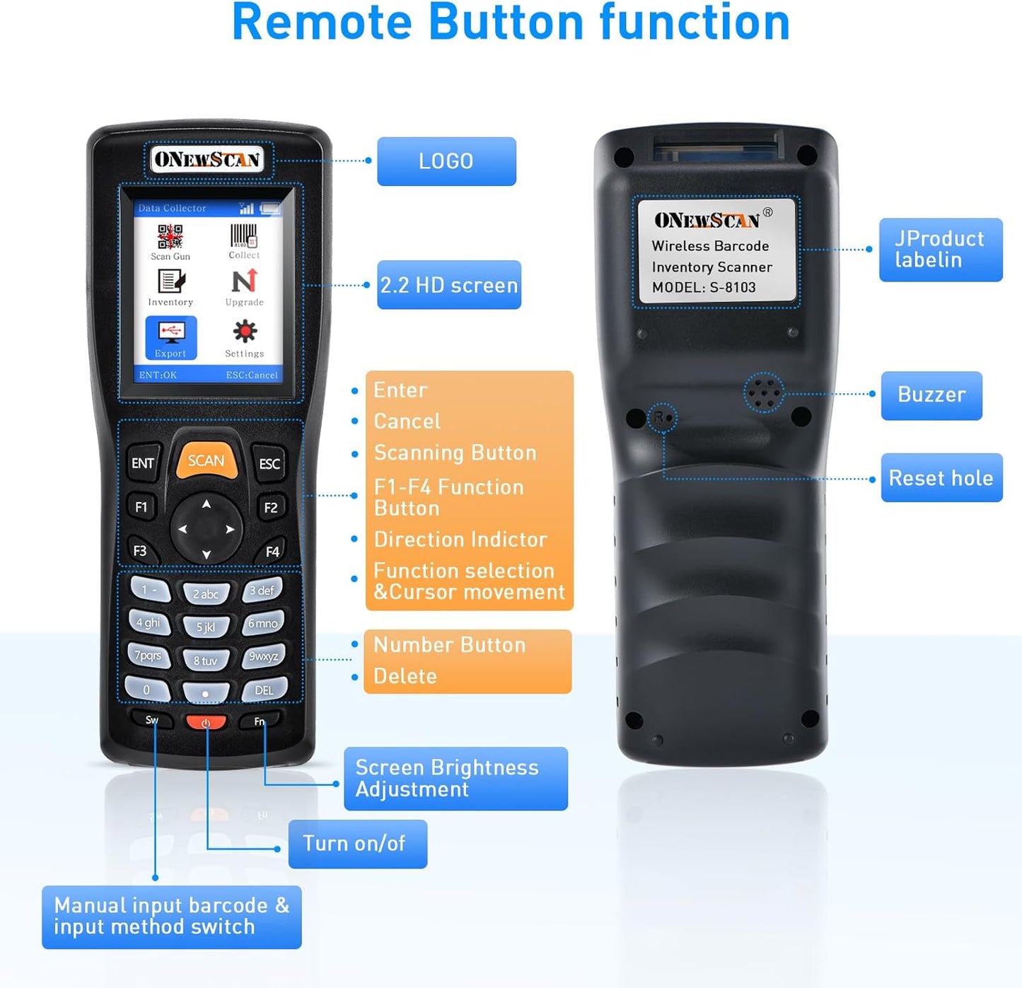 Inventory Scanner, Wireless Barcode Scanner 1D&2D&PDF417 Portable Handheld QR Barcode Reader for Collector Data Terminal Inventory Device with 2.2 Inch TFT Color Screen