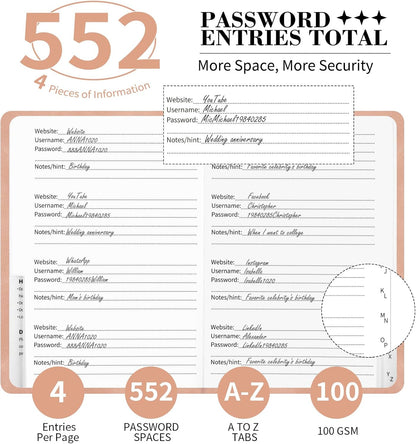 Password Book with Alphabetical Tabs, 5.4"x7.8"Password Keeper Book, 160 Pages/100GSM Hardcover Notebook, Password Organizer for Internet Website Address Login