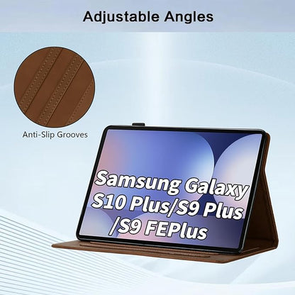 Case for Samsung Galaxy Tab S10 Plus 2024/ S9 FE Plus 5G 12.4 Inch 2023, Multi-Angle Viewing Smart Stand with Pocket Auto Wake/Sleep PU Leather Tablet Cases Flip Folio Cover Brown