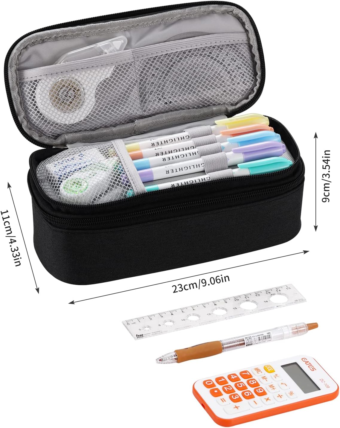 Dugio Big Pencil Case for Boys Organizer Pencil Bag with Zipper Pencil Pouch for School Teens Kids Aesthetic Large Pencil Pouch Black