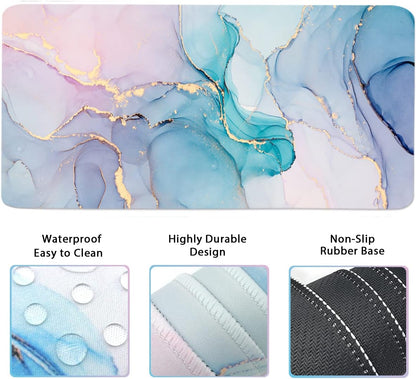 Large Mouse Pad Desk Dad, 4-in-1 Keyboard Wrist Rest Pad & Wrist Support Mouse pad Set, Extended Desk Pad Waterproof Desk Mat for Home Office Study Game-Blue Marble