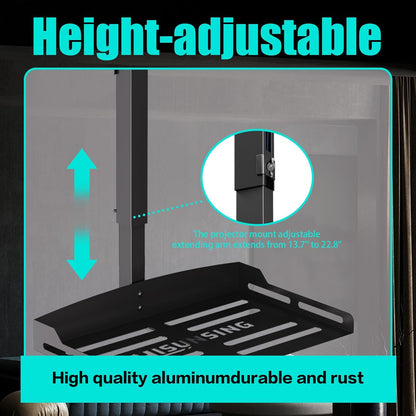 Universal Projector Ceiling Mount with Tray, Projector Mount Hidden Cable Routing, Height Adjustable up to 22.8 inches, Holds up to 11 lbs, Ideal for Home Theater and Office - Black