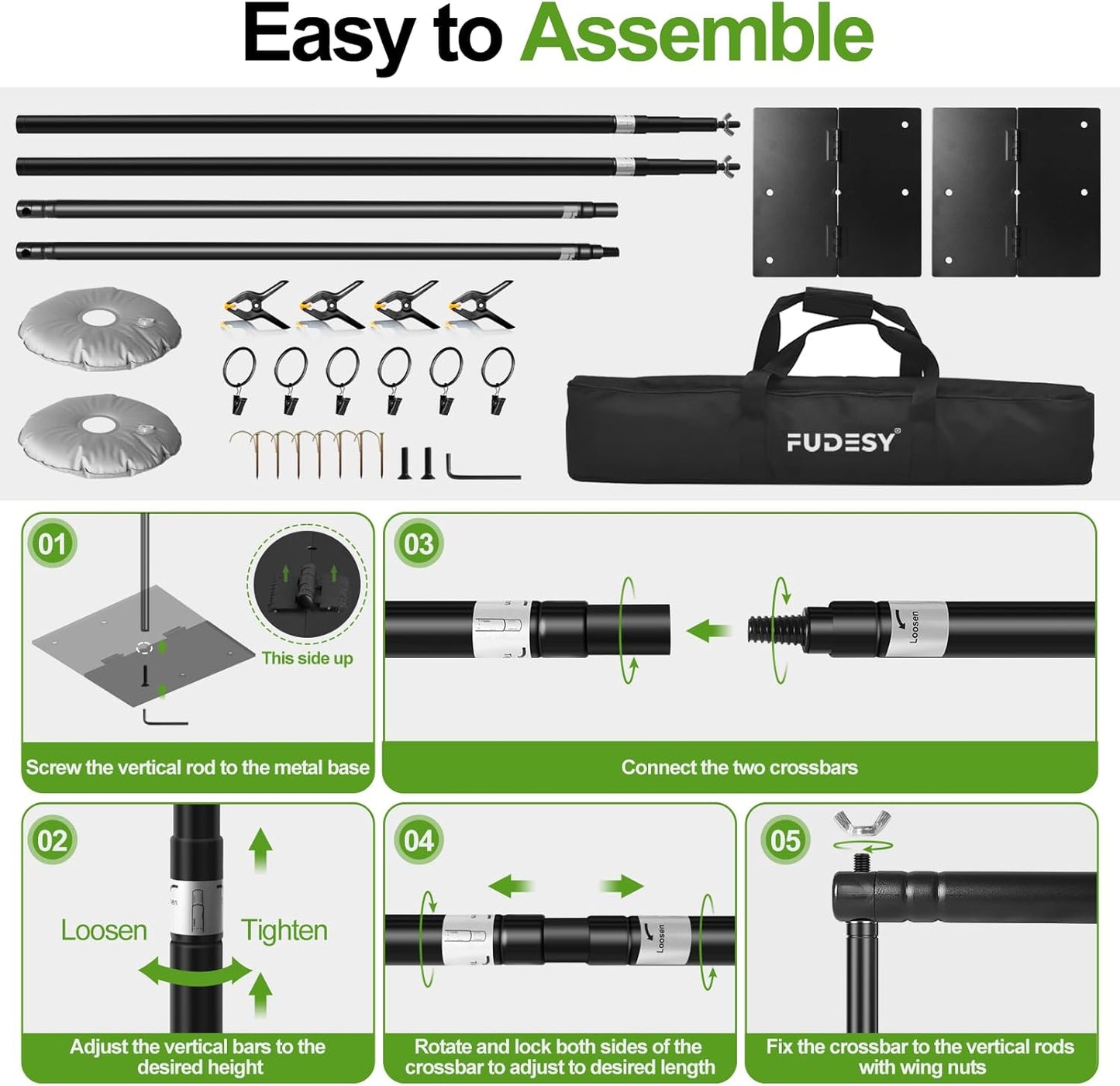 FUDESY Backdrop Stand Heavy Duty, 10x10ft Adjustable Photo Background Pipe and Drape Backdrop Stand Kit with Metal Base for Photography Parties Birthday Video Studio