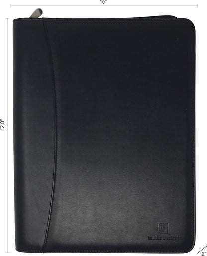 Customized Black Zippered Portfolio Binder - Engraved PU Leather Business Portfolio Organizer - Padfolio for Men & Women with US Letter Notepad, 10.5 Inch Tablet Pocket & Gift Box by Lautus Designs