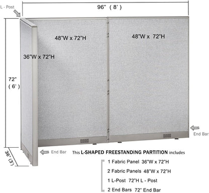 GOF Freestanding L Shaped Office Partition, Large Fabric Room Divider Panel, 36" D x 96" W x 72" H