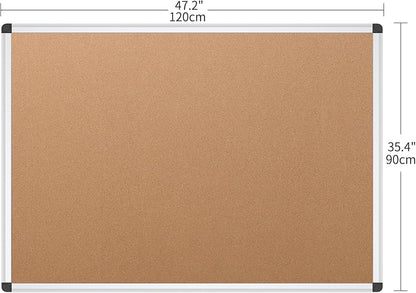 VIZ-PRO Cork Notice Board, 48 X 36 Inches, Cork Bulletin Board with Silver Aluminium Frame
