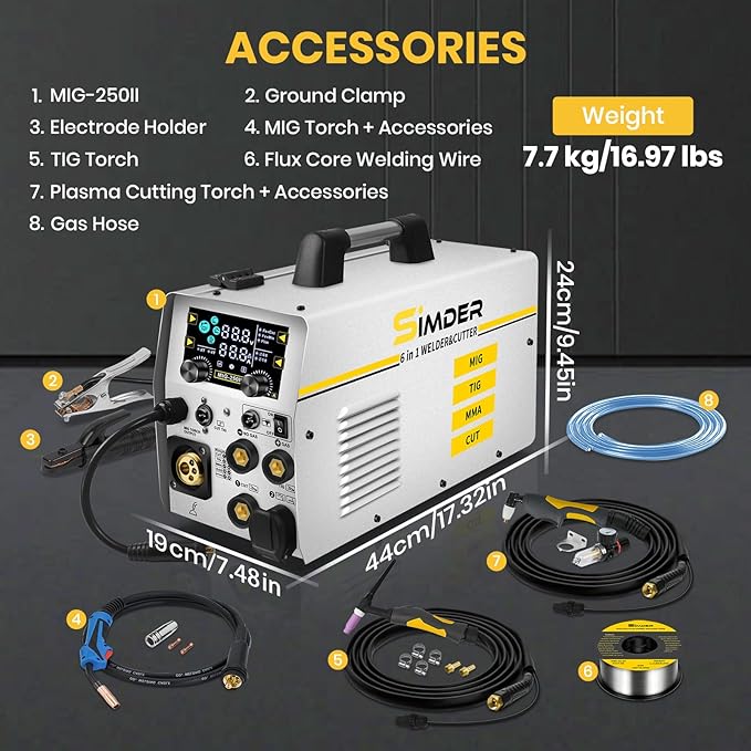 SSIMDER MIG Welder Plasma Cutter Combo with 71Pcs Cut Consumables 110V 220V 160A Gas MIG/Flux Core/Spool/TIG/Stick/CUT 6 in 1 Multiprocess Welder Welding Machine for Home DIY Outdoor Industrial Use