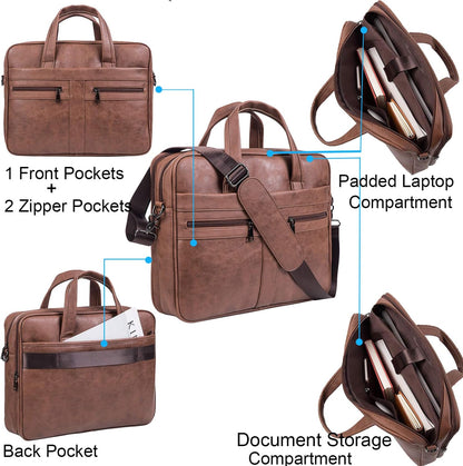 seyfocnia Men's Leather Messenger Bag, Laptop Briefcase Business Satchel Computer