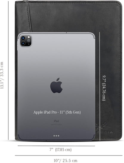 Leather Portfolio Professional Organizer Padfolio – Resume Folder, Document Binder w/Business Card Holder, Portfolios for Men & Women, Office & Business Supplies by Luxeoria, (Small - Black)