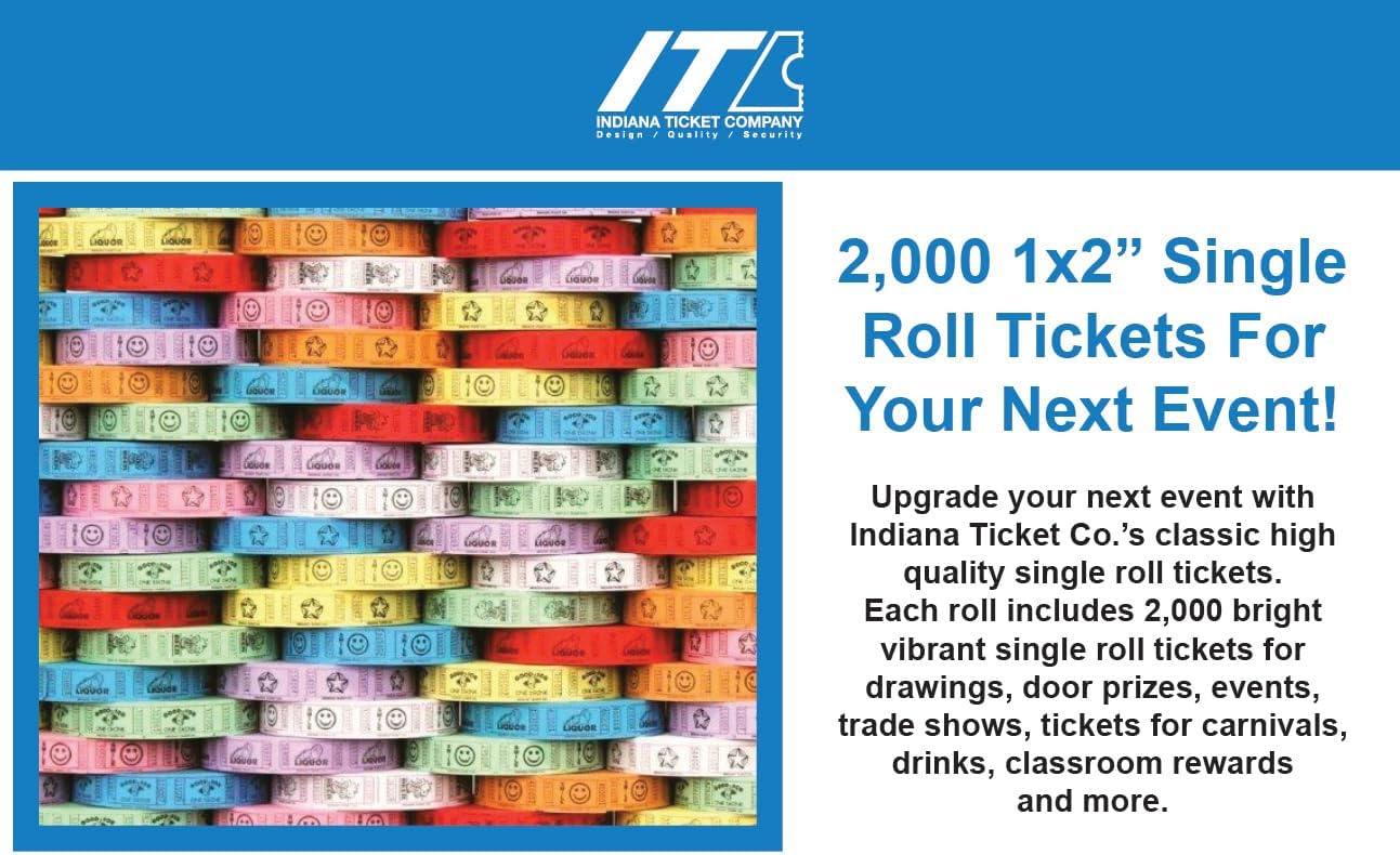 INDIANA TICKET CO. 2000 Raffle Tickets, Beer, Green, Single Roll, Ticket for Events, Entry, Class Reward, Fundraiser & Prizes