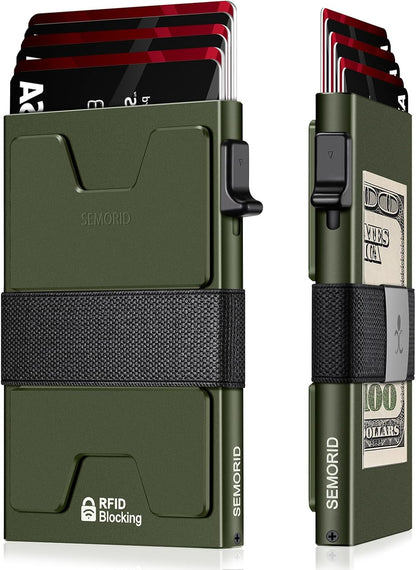 Slim Aluminum Card Holder Wallet for Men, Durable Expandable Backplate, RFID Blocking Minimalist Metal Pop Up Wallet, Holds 12+ Cards Plus Cash