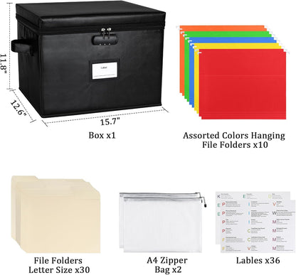 File Box Fireproof Document Box with Lock, Document Safe File Storage Organizer Boxes for Next of Kin Estate Planing Organizer End of Life Planner (Box With Accessories, Black)