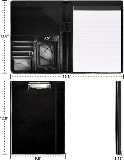 Leather Portfolio for Men Clipboard Notepad Business Black Padfolio Flexible Portfolios