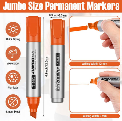 Fuutreo 10 Pack Jumbo Permanent Markers Bulk Large Chisel Tip Permanent Markers Quick Drying Waterproof Big Huge Poster Pens for Office, Logistics Company and More(Orange)