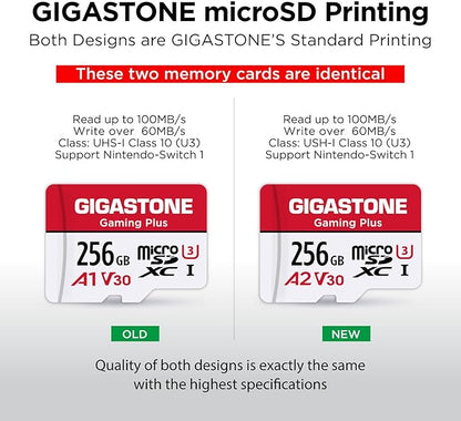 【for Switch 1 Only】 GIGASTONE 256GB Micro SD Card, Gaming Plus, MicroSDXC Memory Card for Nintendo-Switch 1, Steam Deck, 4K Video Recording, UHS-I A1 U3 V30 C10, up to 100MB/s, with Adapter