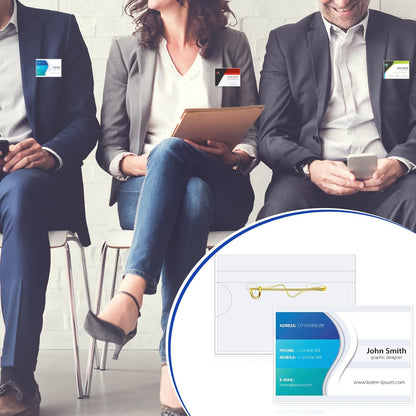 Eaasty 200 Pcs Name Tags with Pins ID Clear Plastic Badge Holder Pin Style Name Badge Holders with Inserts ID Card Plastic Badge Sleeve, 2.44 x 3.58 Inch(Gold Clip)