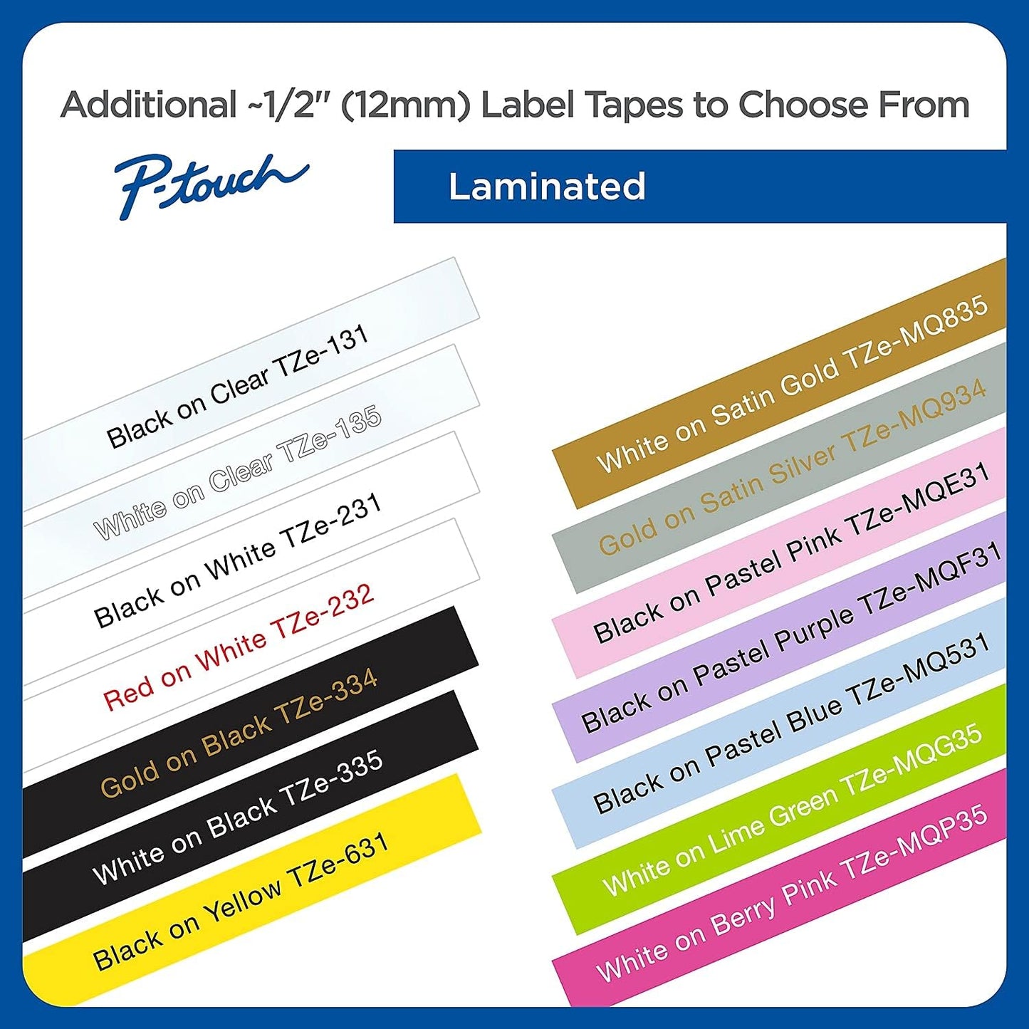 Brother Genuine P-Touch, TZe-231 10-Pack Tape (TZE23110PK) ½ inch (0.47 inch) x 26.2 ft. (8m) (Pack of 10) Laminated P-Touch Tape, Black on White