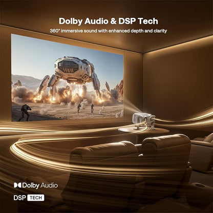Aurzen BOOM mini Google TV Movie Projector with WiFi and Bluetooth, Voice Control, Family Mode, 20W Dolby Audio, Real-Time Focus, 4K Supported Smart Portable Home Theater Projector Outdoor, Grey