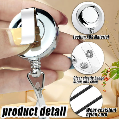 30 Pack Badge Holders, Silver Retractable Badge Reels, Durable Metal Spring Clip (Silver) - 24 Inch Retractable Cord Lanyard
