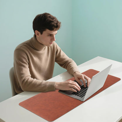 Leather Large Desk Pad Protector Non-Slip, Office Desk Mat, Computer Mouse Pad, Desk Blotter & Writing Pad, Keyboard Extended Mousepad with Stitched Edge for Desktop Laptop 39.4 x 17 inch (Brown)