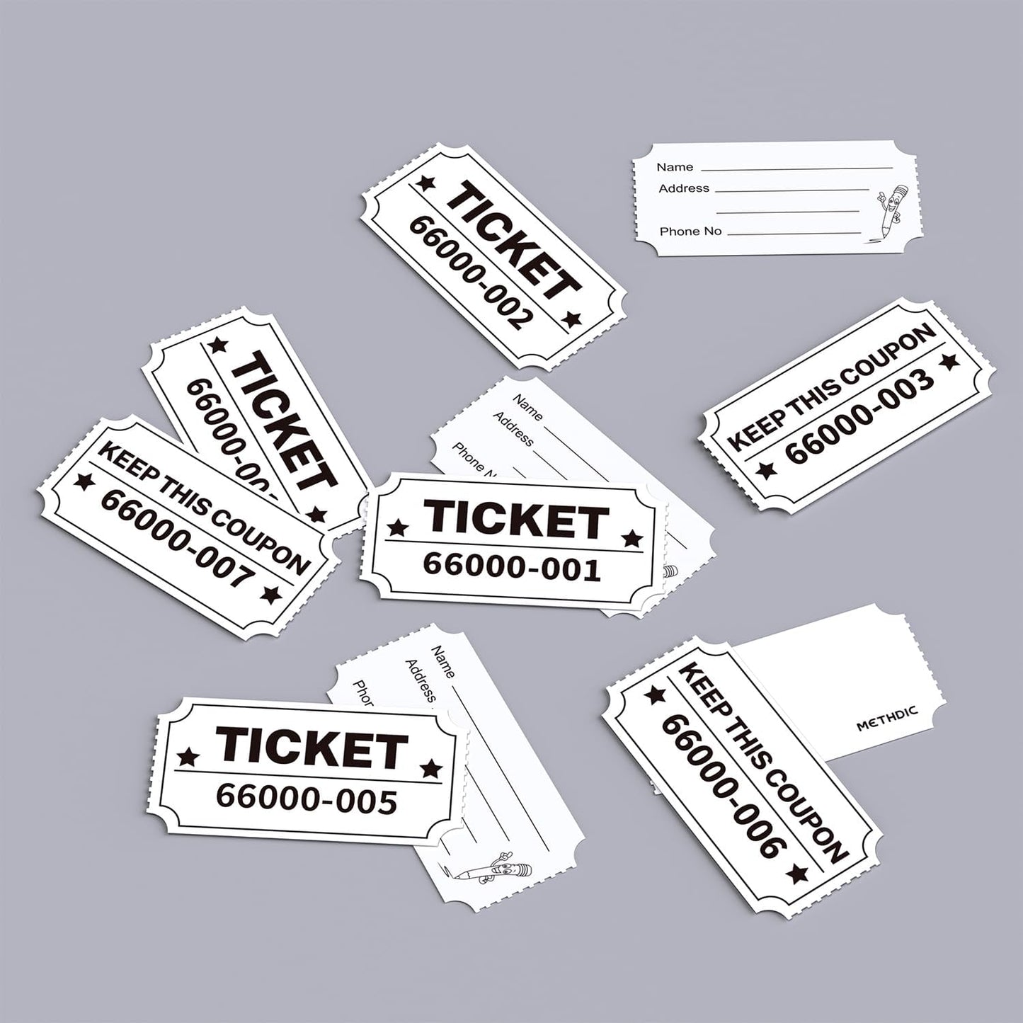 2000 Methdic White Raffle Tickets Double Roll, Ticket for Events, Entry, Class Reward, Fundraiser & Prizes