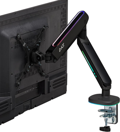 AVLT Single 27”-45” RGB Gaming Monitor Arm Desk Mount Built-in 20 Lighting Modes Touch Button Control Fits Flat/Curved/Ultrawide Screen Height Swivel Tilt Rotation Adjustable Stand -Black