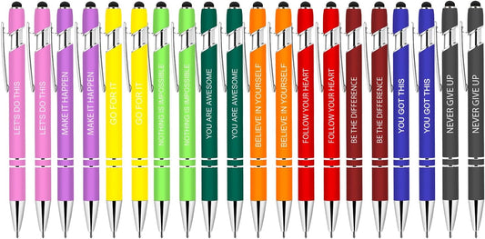 20 Pcs Inspirational Pens Bulk - Motivational Ink Ballpoint Pen with Quotes Stylus Tip Nurse Gifts for School Coworkers Office Supplies Black Ink