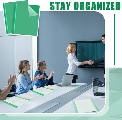 Teling 48 Pcs Clear Front Report Covers with Prongs Plastic Presentation Folders 3 Prong Resume Portfolio Folder for School(Green)