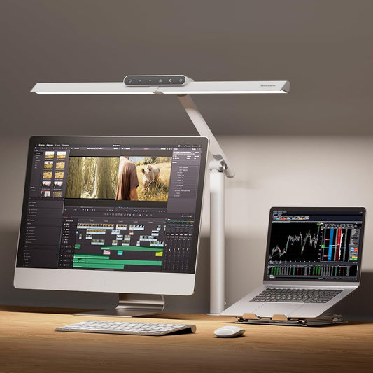 Honeywell LED Desk Lamp with Clamp - HJ1 Sunturalux Eye-Caring Clip on Lights for Home Office, 1200LM Clamp Lamp 4 Color Modes Stepless Dimming Task Desk Light for Working White