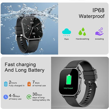 Smart Watch for Men Women, 1.85'' AMOLED HD Fitness Watch with 120+ Sports Modes, Bluetooth Call/Heart Rate/Sleep Monitor/Pedometer, Smartwatch for Android iOS, IP68 Waterproof, Black