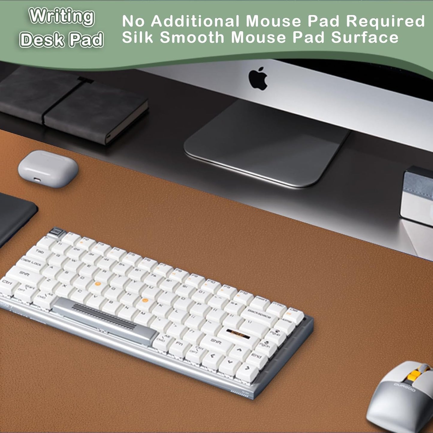 Boutilon Leather Desk Pad Protector,Non-Slip Mouse Pad,Laptop Desk Pad,Office Mouse Mat,Waterproof Leather Desk Blotter,Desk Writing Pad for Office and Home (S-Brown,24"x 14")