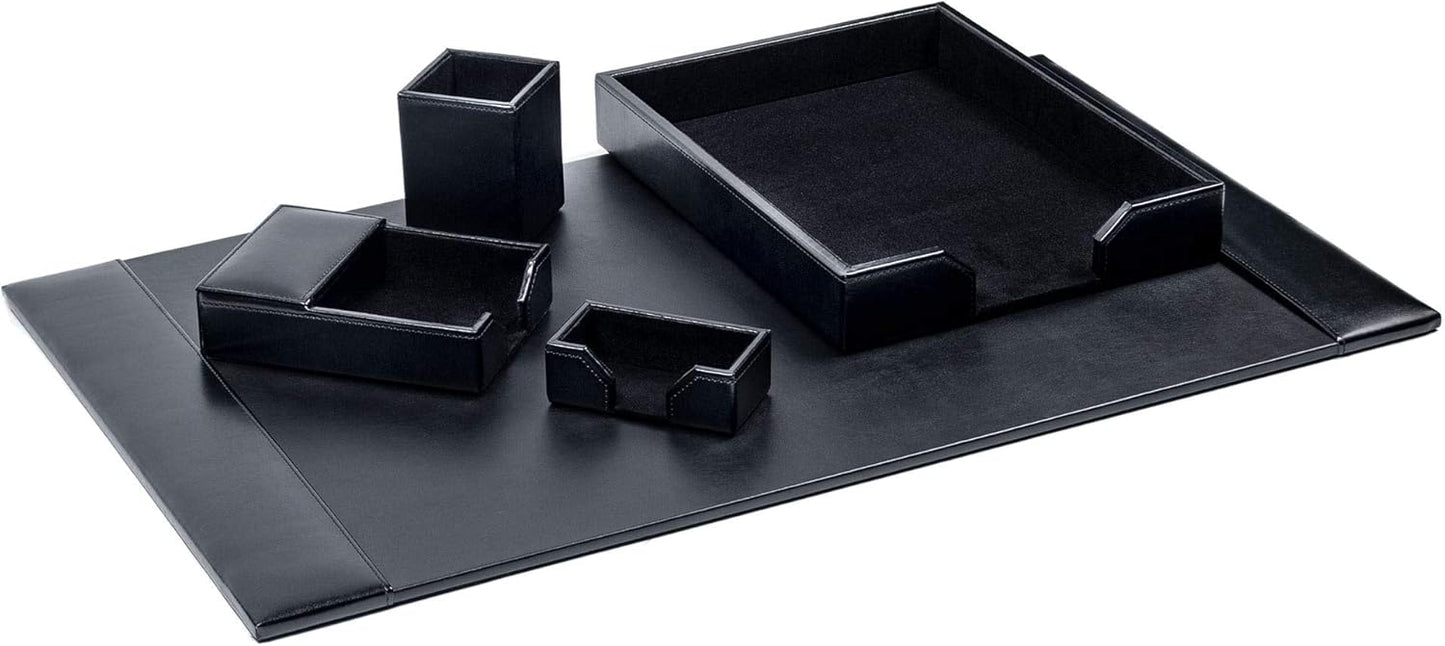 Dacasso Black Bonded Leather 5-Piece Desk Set