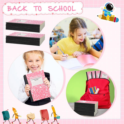 Fainne 100 Pack A5 Composition Notebooks Bulk College Ruled Composition Notebooks Marble Covers Notebook for Student Classroom Office Supplies 30 Sheet/60 Page(Pink)