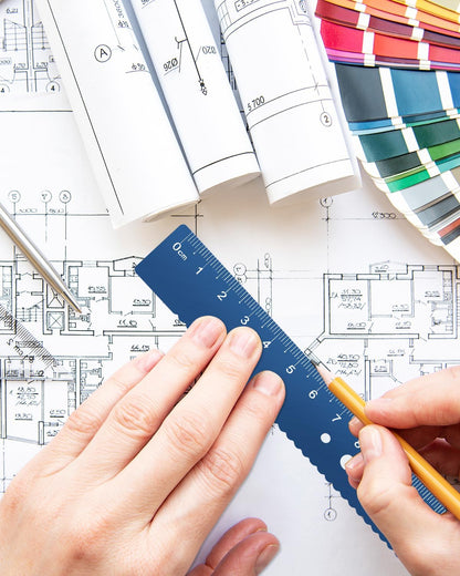 Honagu Triangular Ruler Set, 8 Pieces/2 Sets Aluminum Alloy Ruler, Metal Drafting Ruler, Geometric Protractor for Students, Draftsmen, Engineers, School Office Supplies (Blue+Black)