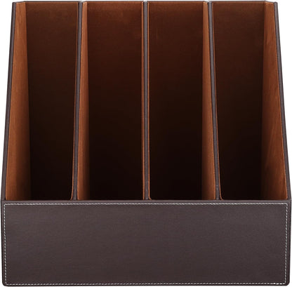 KINGFOM 4-Slot Wood Leather Document Files Holder Rack Stand Desk Files Organizer Papers Collection Cabinet (4 slot brown)