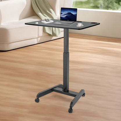 Rolling Laptop Desk Adjustable Height(29.5”- 43.7”)，Mobile Workstation Cart with 23.6" x 20.5"Desktop, Standing Desk Mobile Portable PC Table for Home,Office or Classroom in Black