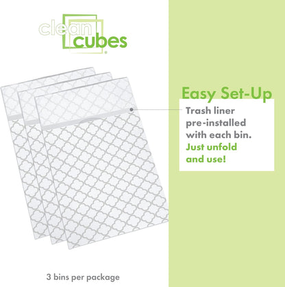 | 30 Gallon Disposable Trash Cans (3-Pack) with Fitted Trash Bags - Reusable Garbage and Recycling Bins for Parties, Events, and More (Trellis - 30” Height x 17” Width x 14” Depth)