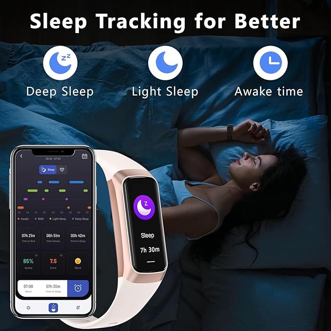 Fitness Tracker with 24/7 Blood Oxygen Heart Rate and Sleep Monitor,IP68 Waterproof,1.10''AMOLED Touch Color Screen,Step Counter Health Activity Trackers for Women Men (White)