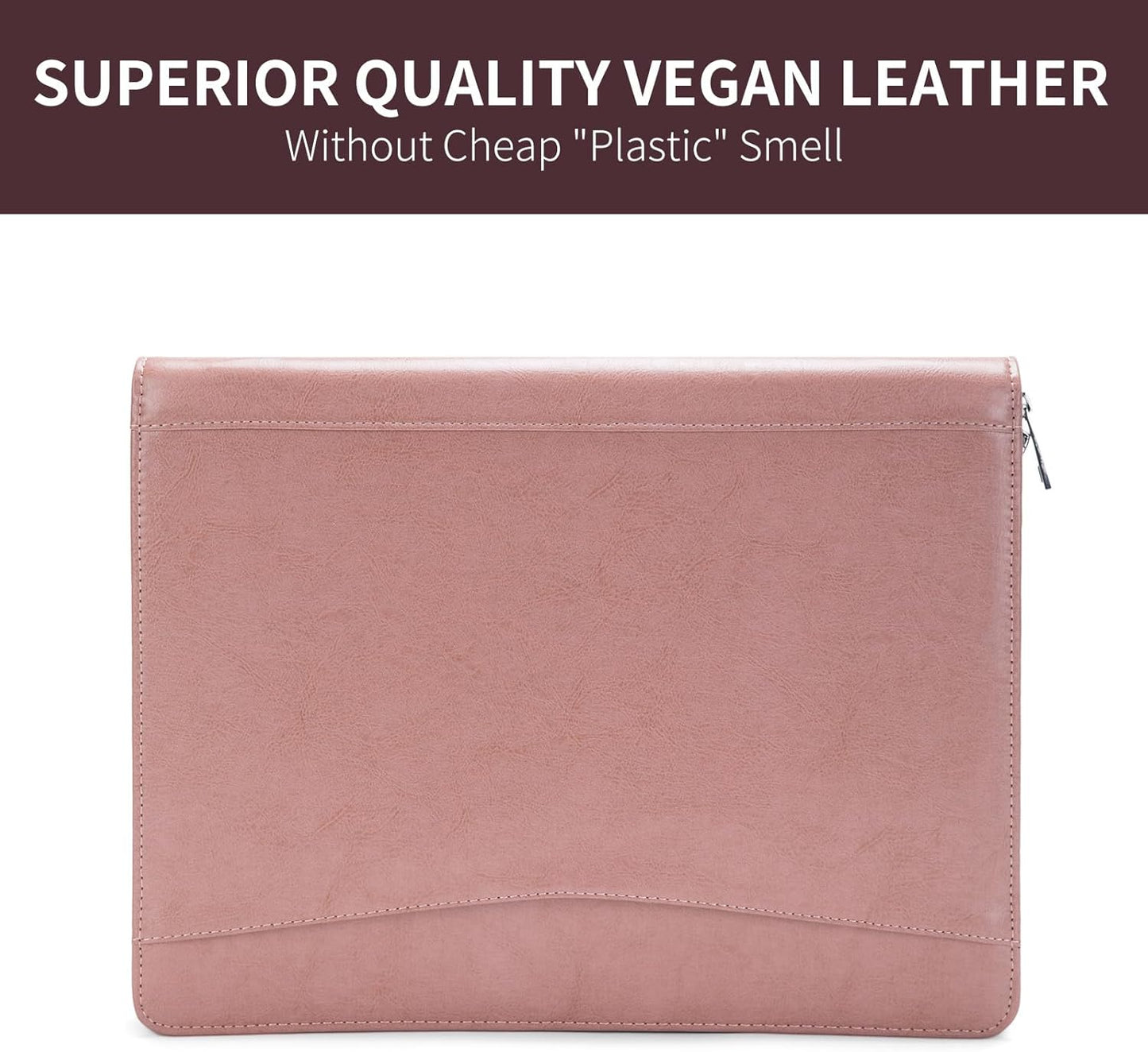 Personalized Vegan Leather Portfolio with Front Pocket for Women, Custom 8.5 x 11 Legal Pad Notepad Holder, Zippered Business Organizer, Professional Work Folder, Pink