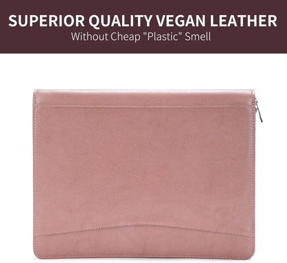 Personalized Vegan Leather Portfolio with Front Pocket for Women, Custom 8.5 x 11 Legal Pad Notepad Holder, Zippered Business Organizer, Professional Work Folder, Pink
